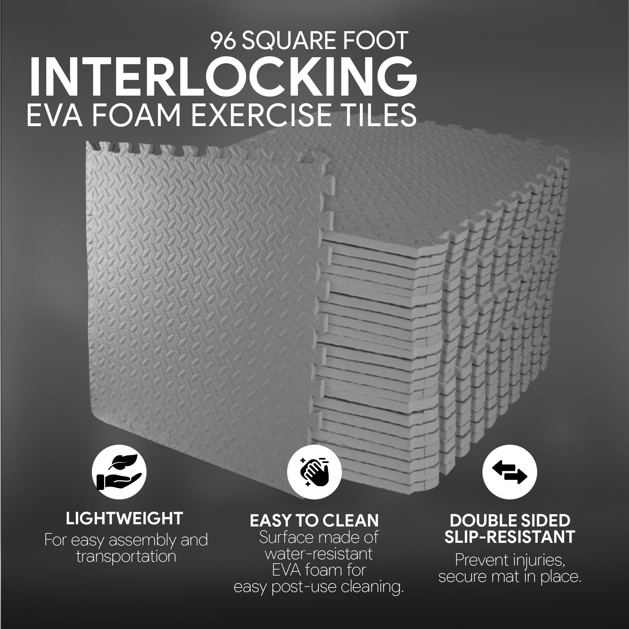 BalanceFrom Fitness Foam Interlocking Exercise Floor Mat, 96 SqFt, Gray (2 Pack) - VMInnovations