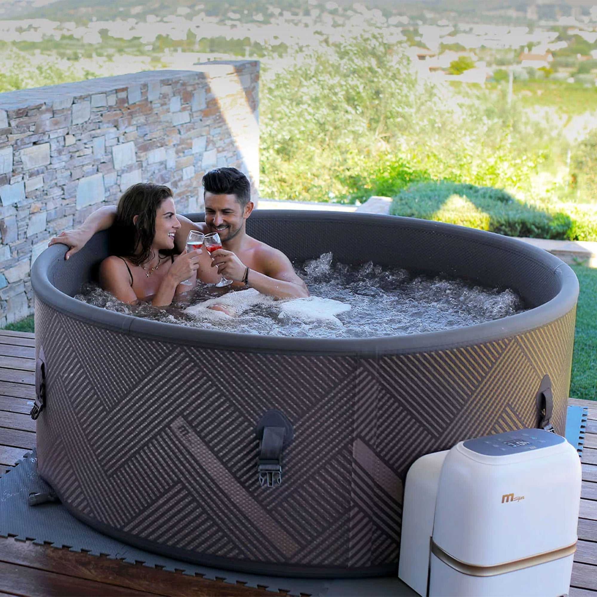 MSpa Mono 138 Jets 930L 6 Person Bubble Hot Tub Spa, Gold (Open Box) - VMInnovations