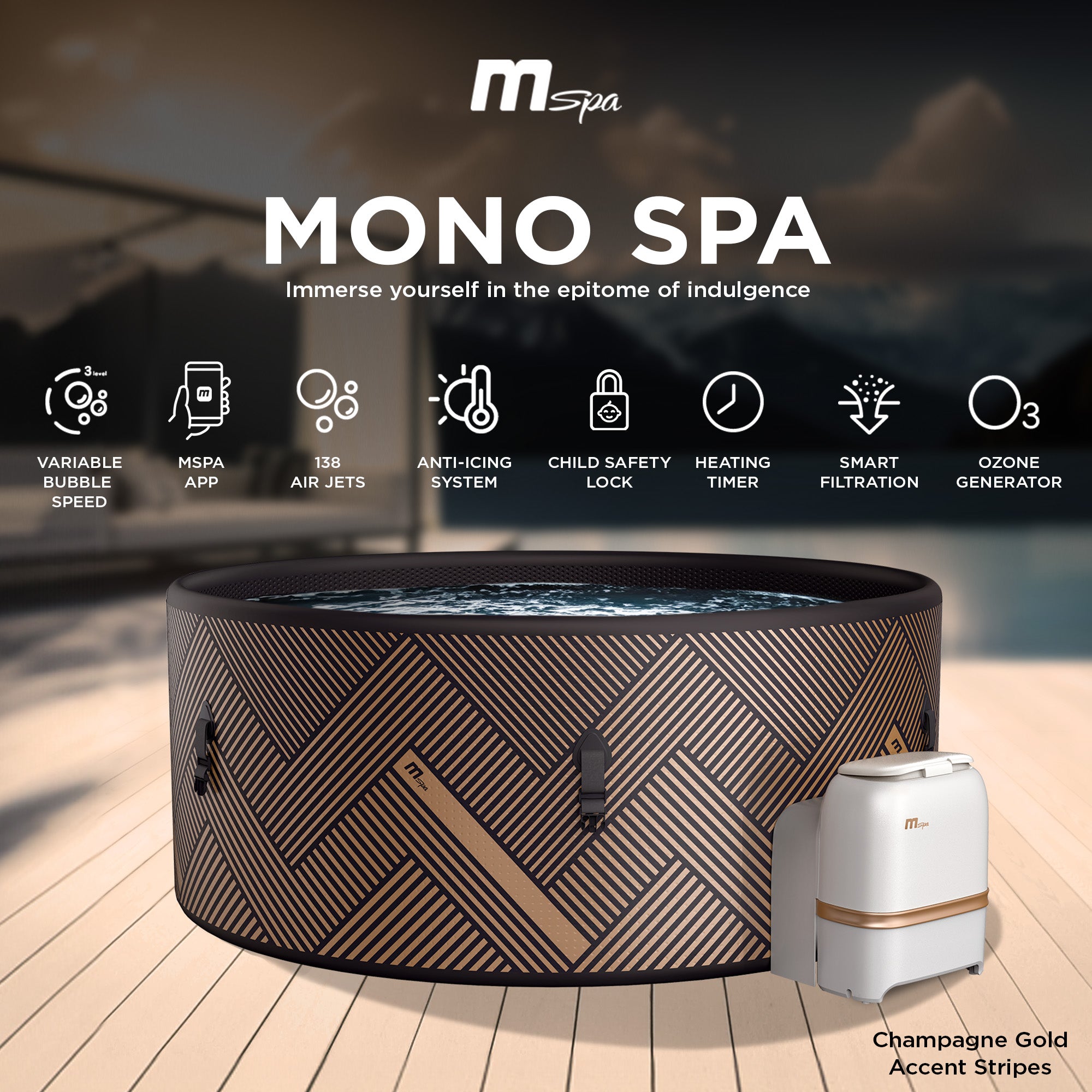MSpa Mono 138 Jets 930L 6 Person Bubble Hot Tub Spa, Gold (Open Box) - VMInnovations