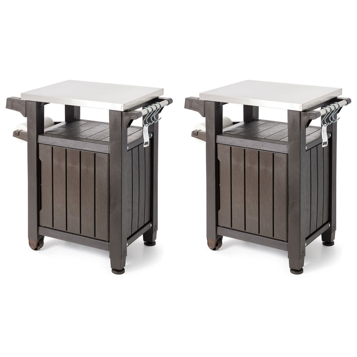 Keter Unity 40 Gallon Stainless Steel Top Storage Grilling Bar Cart (Set of 2) - VMInnovations