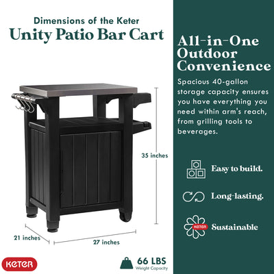 Keter Unity 40 Gallon Stainless Steel Top Storage Grilling Bar Cart (Set of 2)