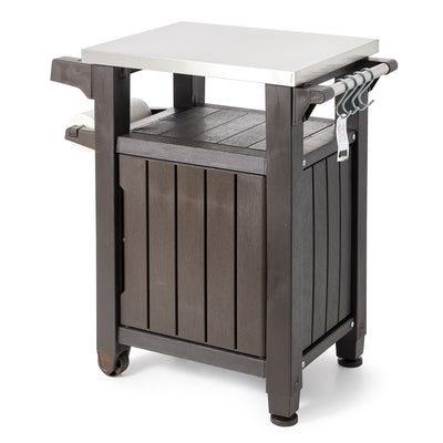 Keter Unity 40 Gal Grilling Bar Cart with Circa 37 Gal Round Deck Box, Brown