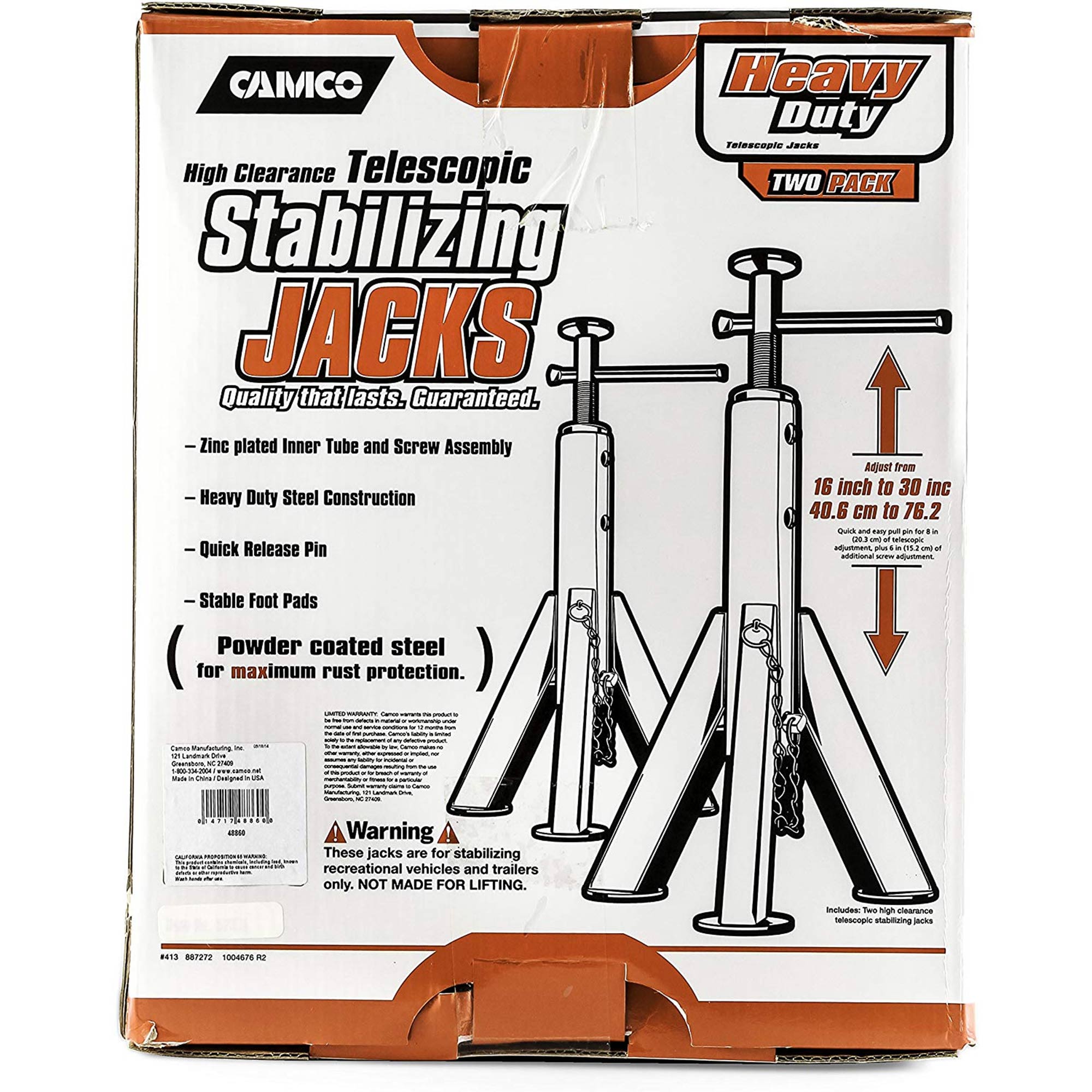 EAZ LIFT Adjustable Telescopic RV Jack, 16" to 30", 6,000 lb Capacity (2 Pack) - VMInnovations