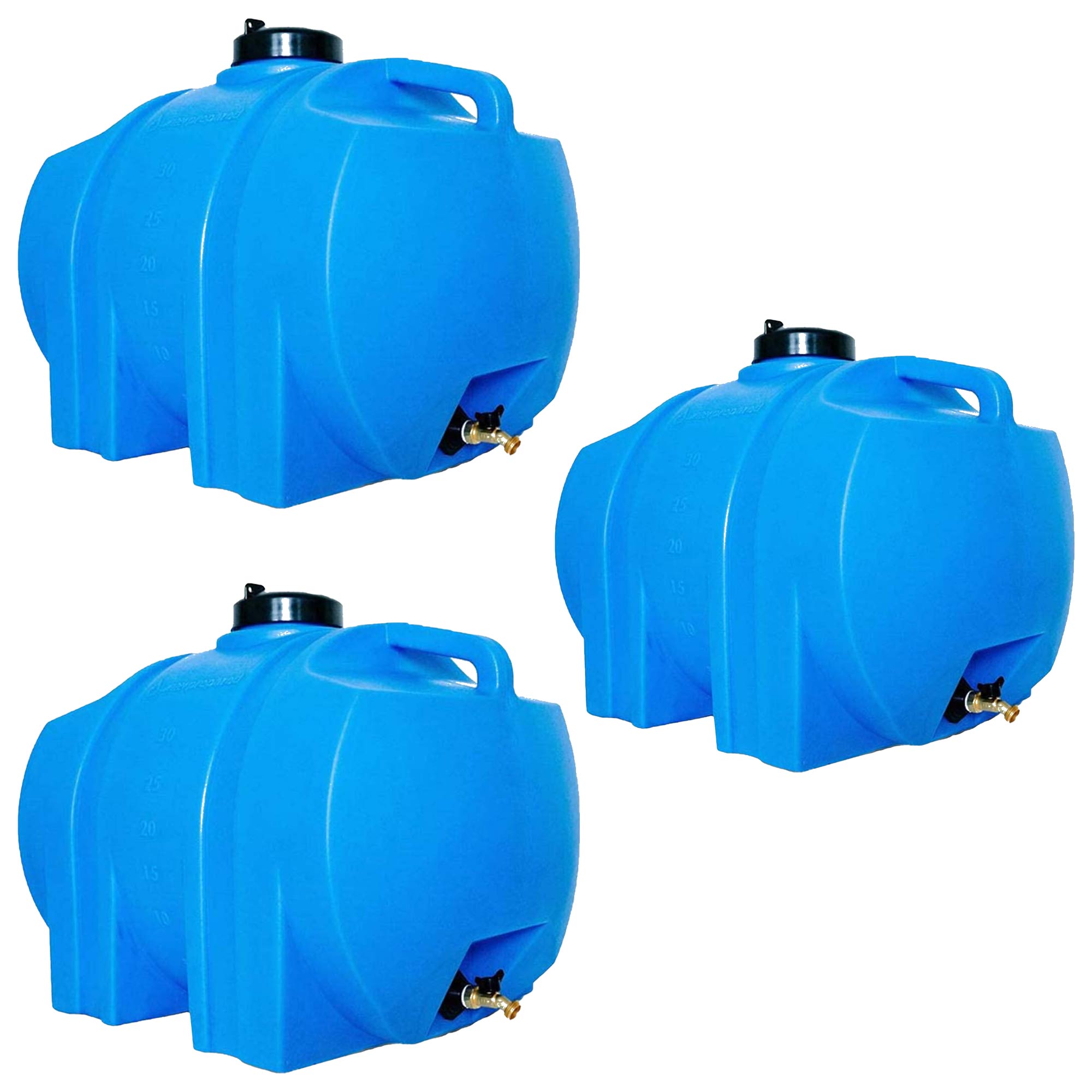 WaterPrepared 35 Gal Water Tank w/ Large Cap, Brass Spigot & Handles (3 Pack) - VMInnovations