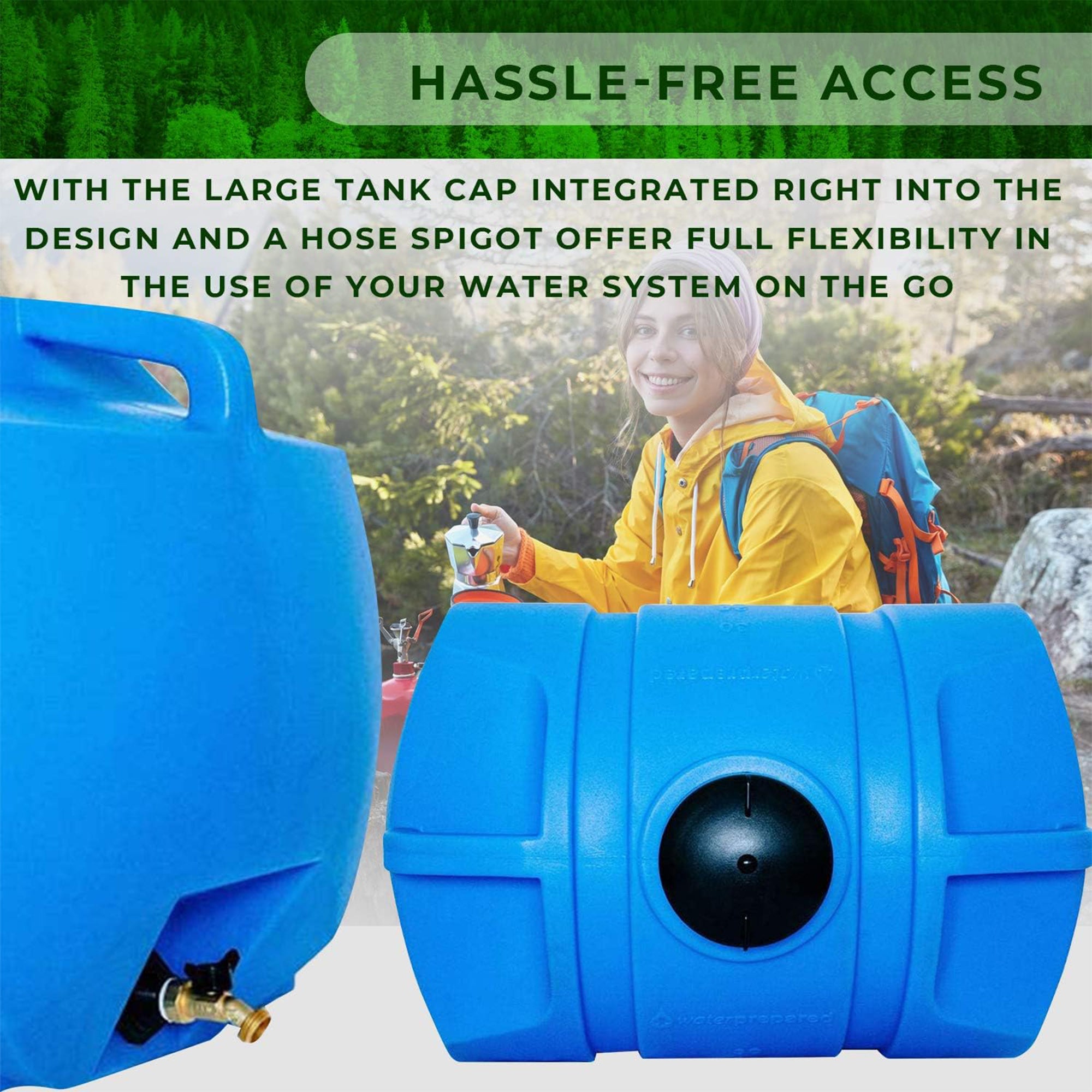 WaterPrepared 35 Gal Water Tank w/ Large Cap, Brass Spigot & Handles (4 Pack)