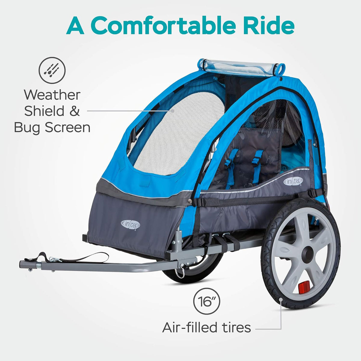 InStep Sync Single Seat Bike Trailer, Max Weight 40 lbs., 5-Point Harness, Blue - VMInnovations