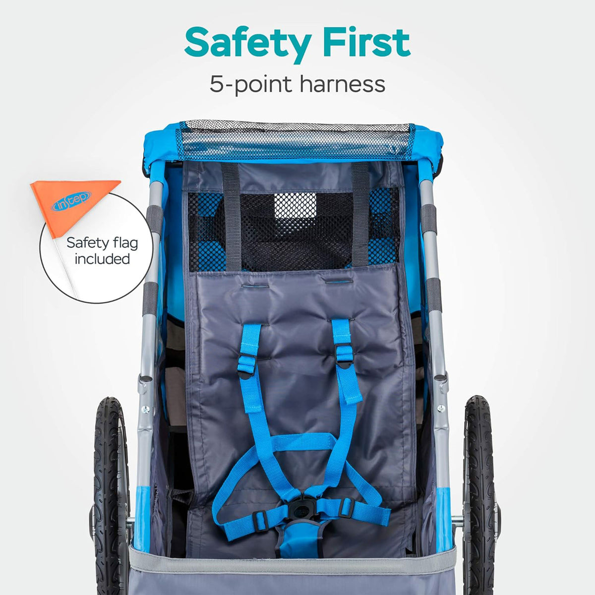 InStep Sync Single Seat Bike Trailer, Max Weight 40 lbs., 5-Point Harness, Blue - VMInnovations