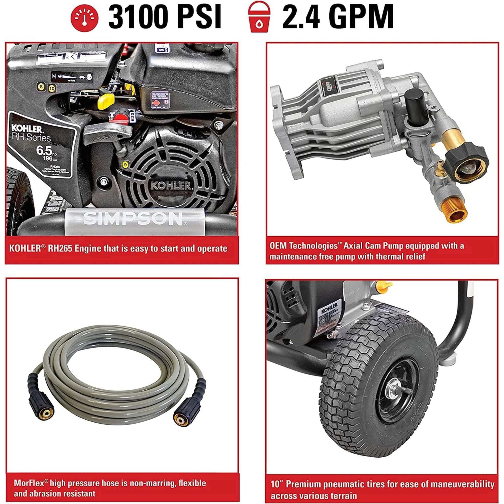 SIMPSON 3,100 PSI Gas Pressure Washer, Spray Gun & Wand, MS60763-S (Refurbished) - VMInnovations