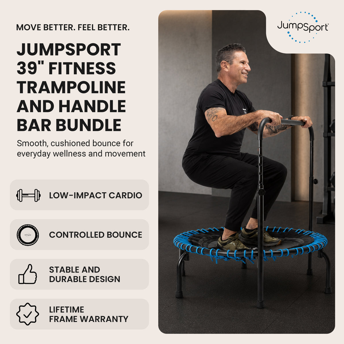 JumpSport 350 Series 39" Trampoline & Handle Bar, Teal (Open Box)