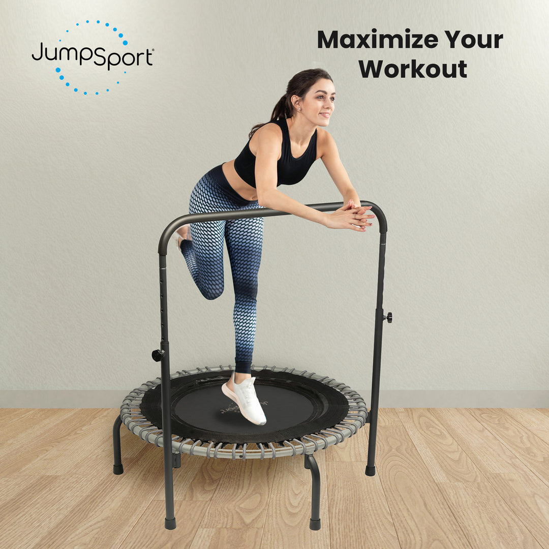 JumpSport 350 Series 39" Fitness Trampoline & Handle Bar Bundle, Adjustable Bungees, Stable No-Tip Arched Legs, & 60 Day Streaming Trial - VMInnovations