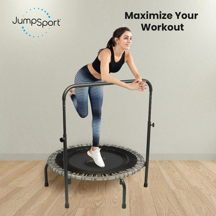 JumpSport 350 Series 39" Fitness Trampoline & Handle Bar Bundle, Adjustable Bungees, Stable No-Tip Arched Legs, & 60 Day Streaming Trial - VMInnovations