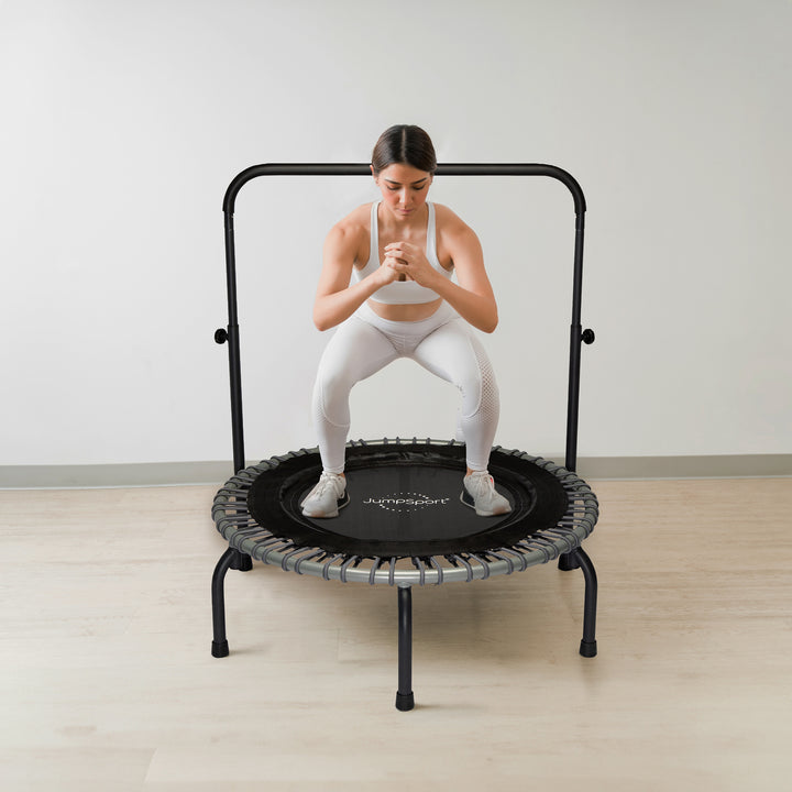 JumpSport 350 Series 39" Fitness Trampoline & Handle Bar Bundle, Adjustable Bungees, Stable No-Tip Arched Legs, & 60 Day Streaming Trial - VMInnovations