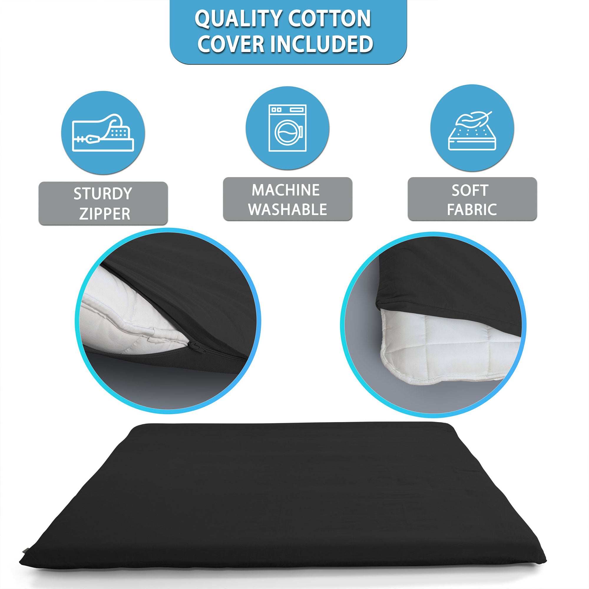 Native Nest Japanese Futon Floor Mattress, Foldable Shikibuton Bed, Full, Black - VMInnovations