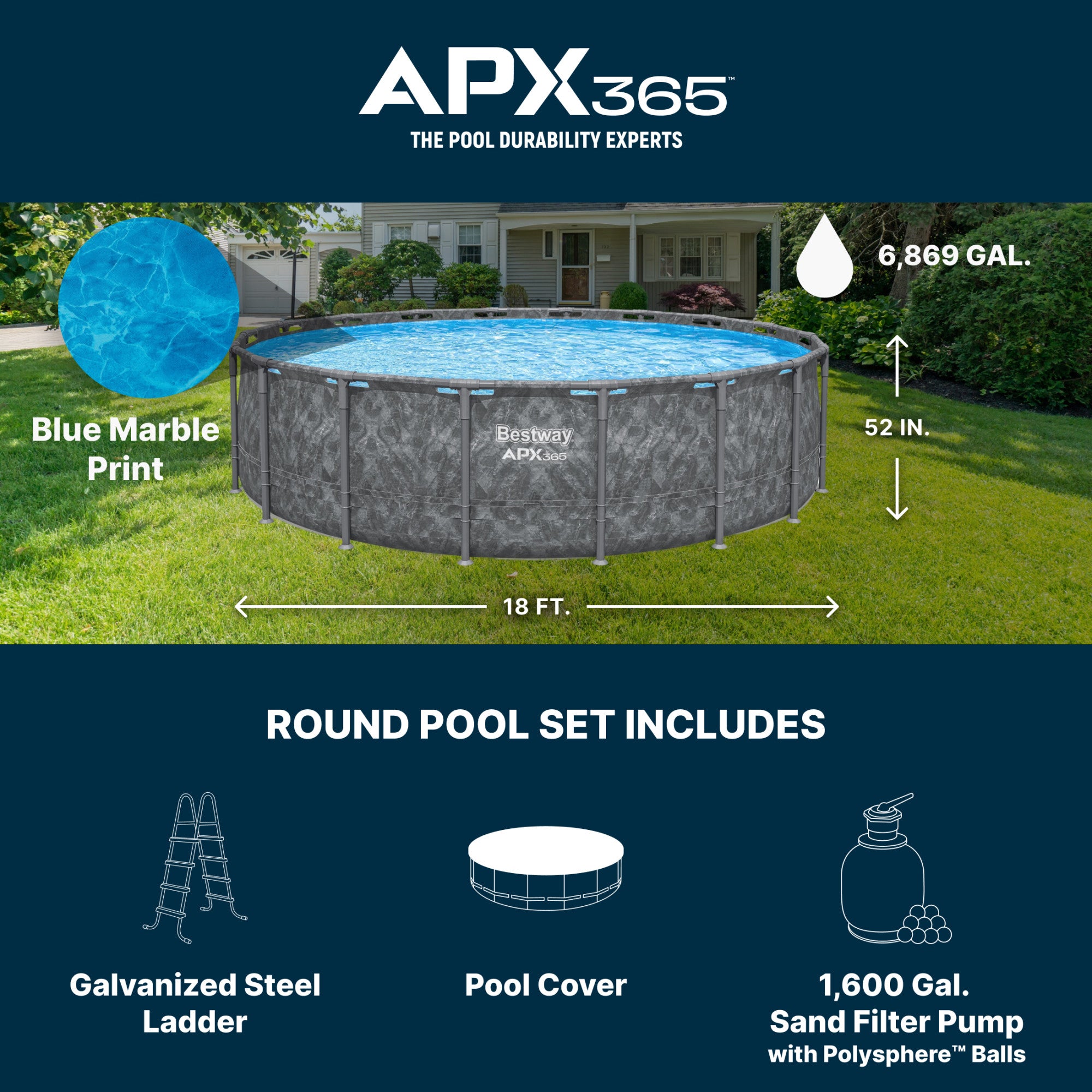 Bestway APX 365 18'x52" Round Above Ground Swimming Pool Set with Pump & Ladder - VMInnovations