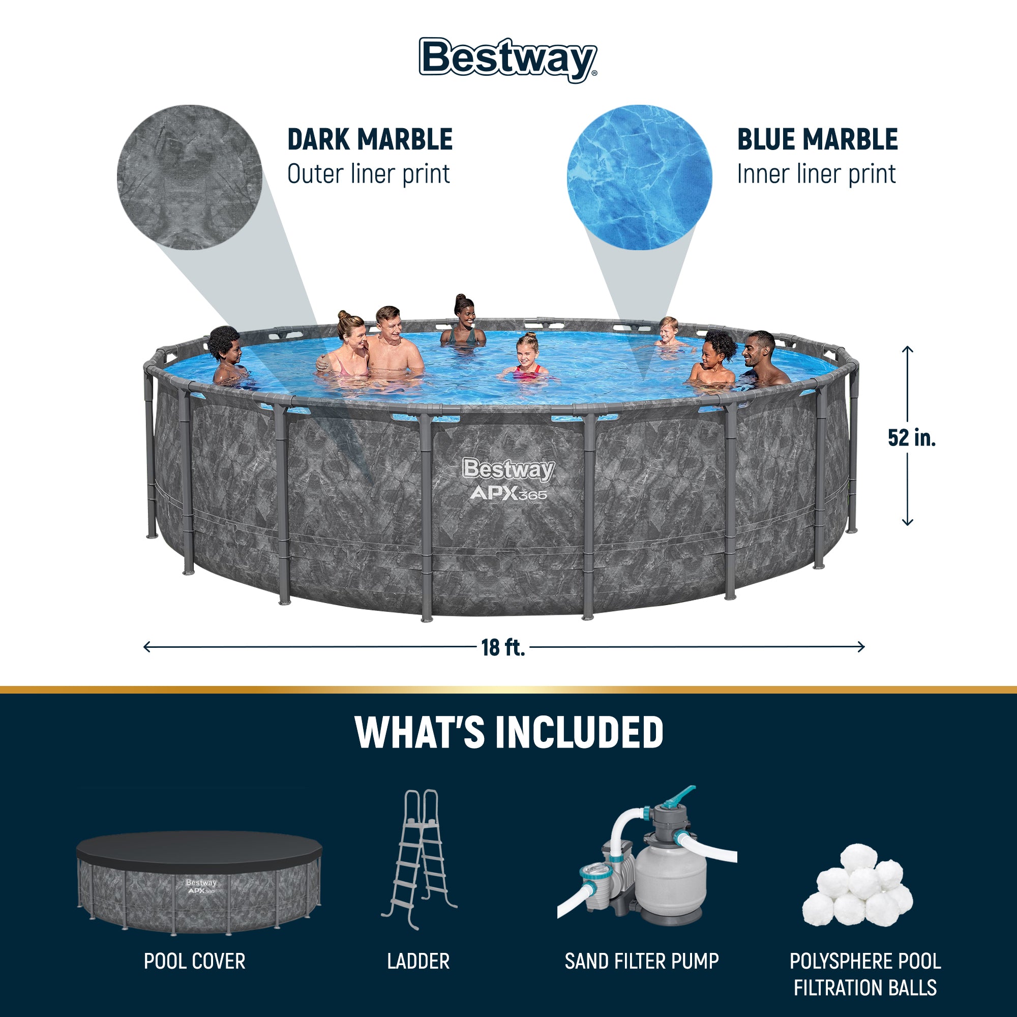 Bestway APX 365 18'x52" Above Ground Swimming Pool w/ Pump & Ladder (Open Box) - VMInnovations