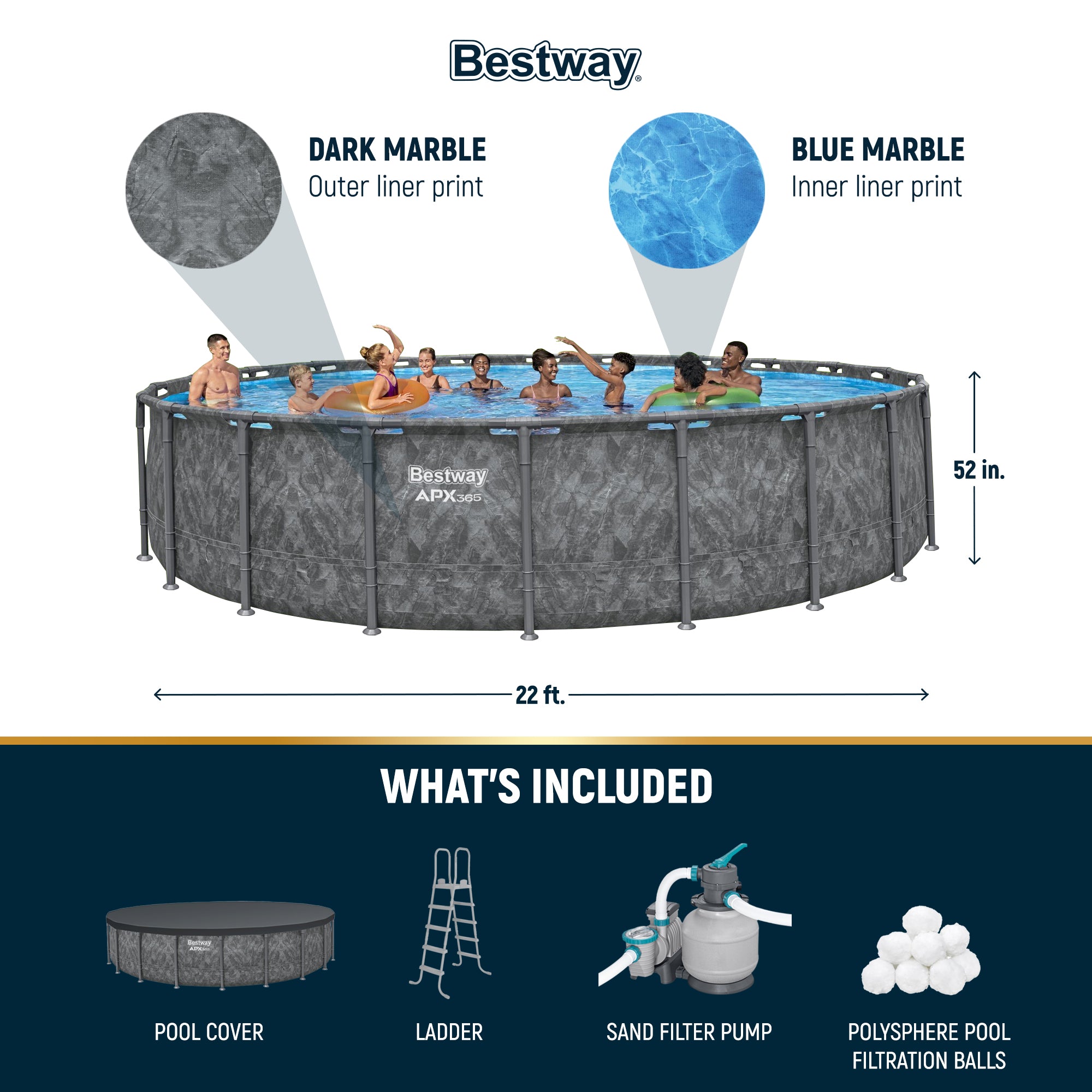 Bestway APX 365 22'x52" Round Swimming Pool Set with Pump & Ladder (Open Box) - VMInnovations