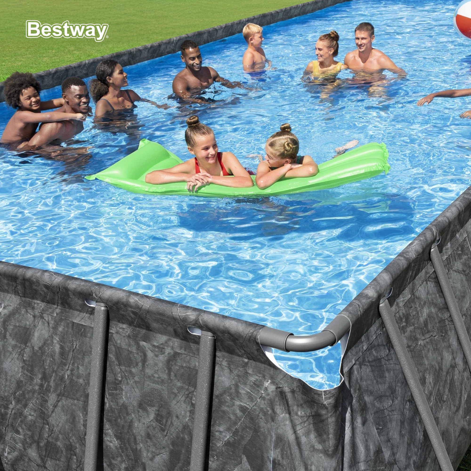 Bestway APX 365 18' x 9' x 52" Rectangular Swimming Pool Set, Gray (Open Box)