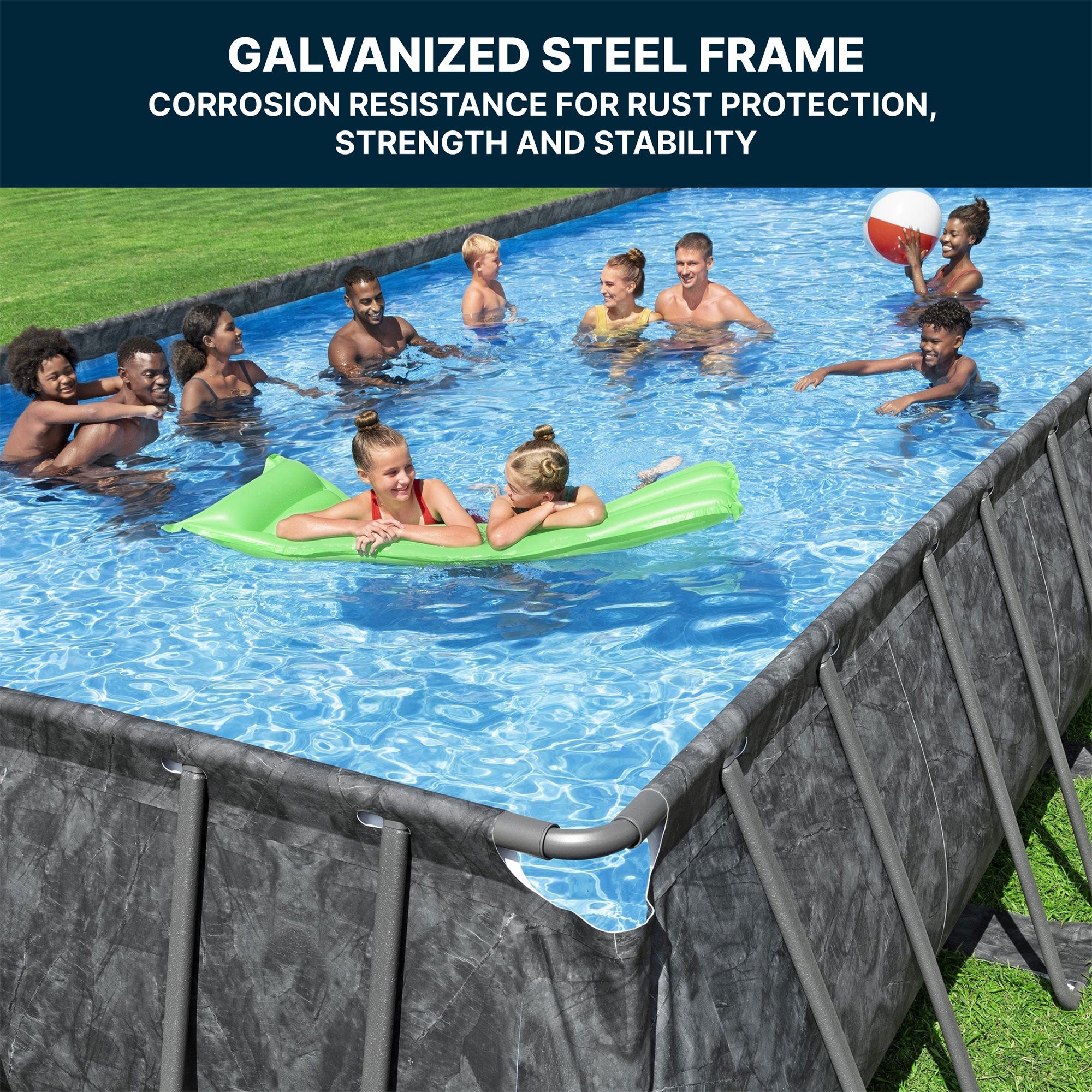 Bestway APX 365 18' x 9' x 52" Rectangular Swimming Pool Set, Gray (Open Box)