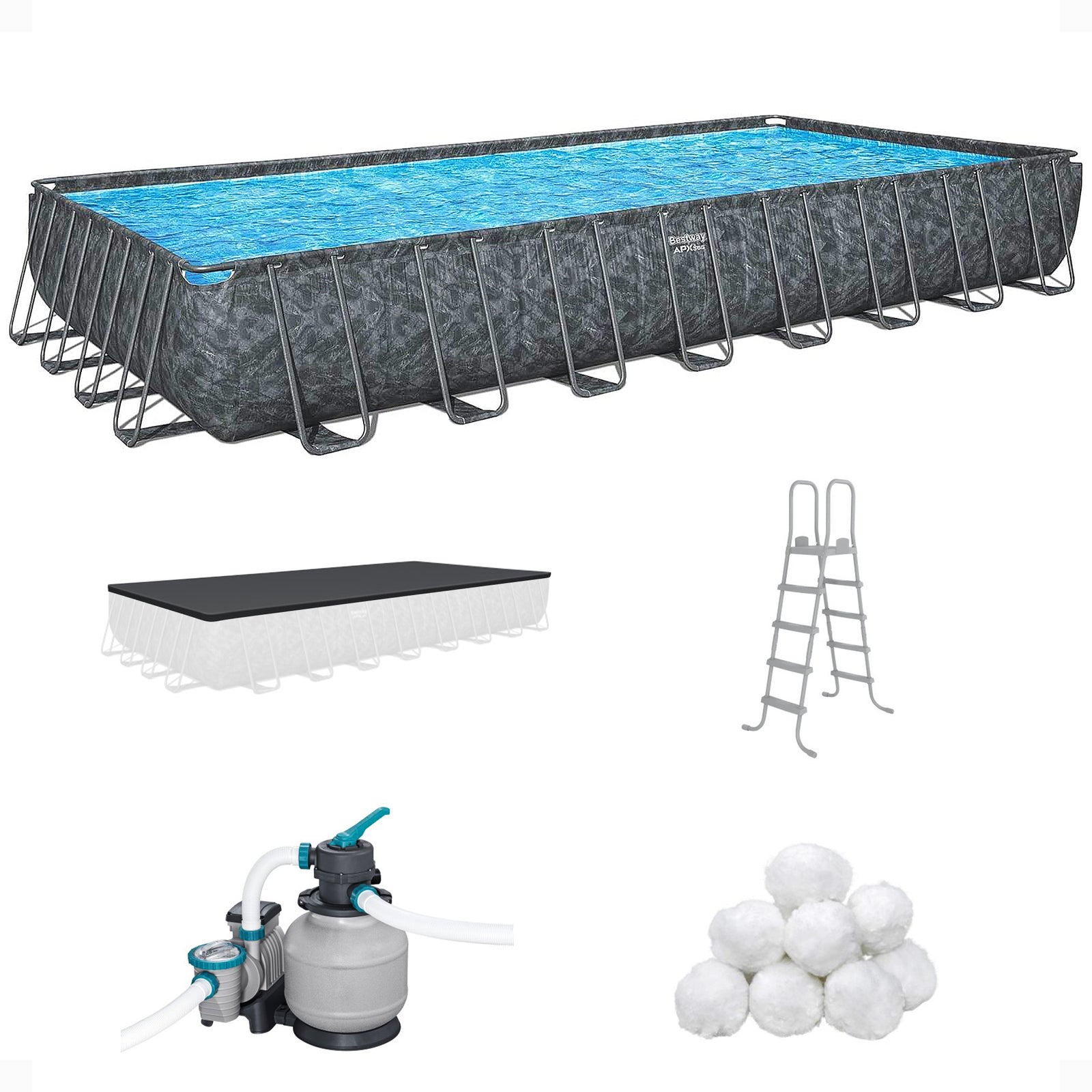 Bestway APX 365 31'4" x 16' x 52" Rectangular Above Ground Swimming Pool Set - VMInnovations