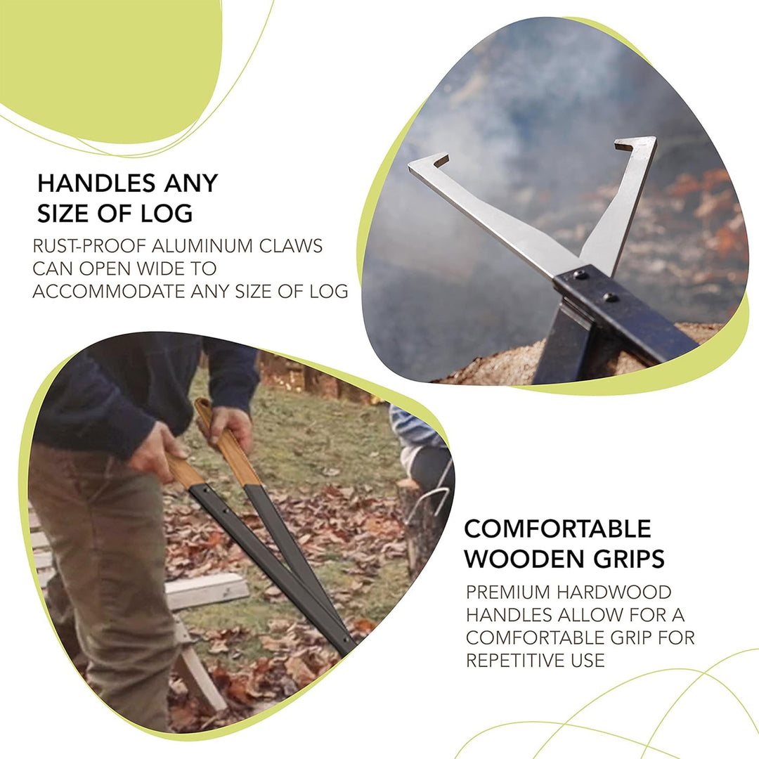 KABIN 38 Inch Fire Tongs Log Grabbers, Camping Fire Pit Fireplace Accessories - VMInnovations