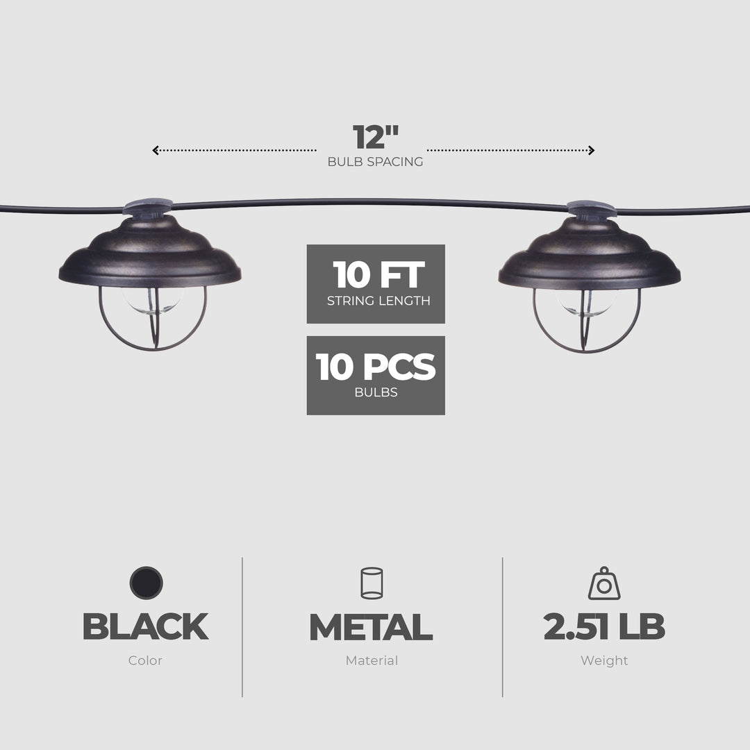 Globe Electric Porto String 10 Light Set with Incandescent Design and Metal Cage - VMInnovations