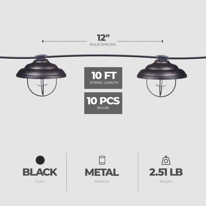 Globe Electric Porto String 10 Light Set with Incandescent Design and Metal Cage - VMInnovations