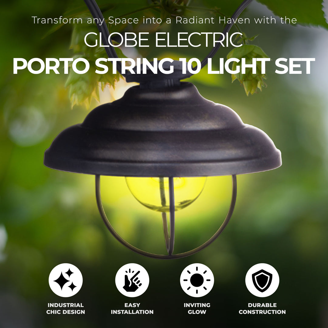 Globe Electric Porto String 10 Light Set with Incandescent Design and Metal Cage - VMInnovations