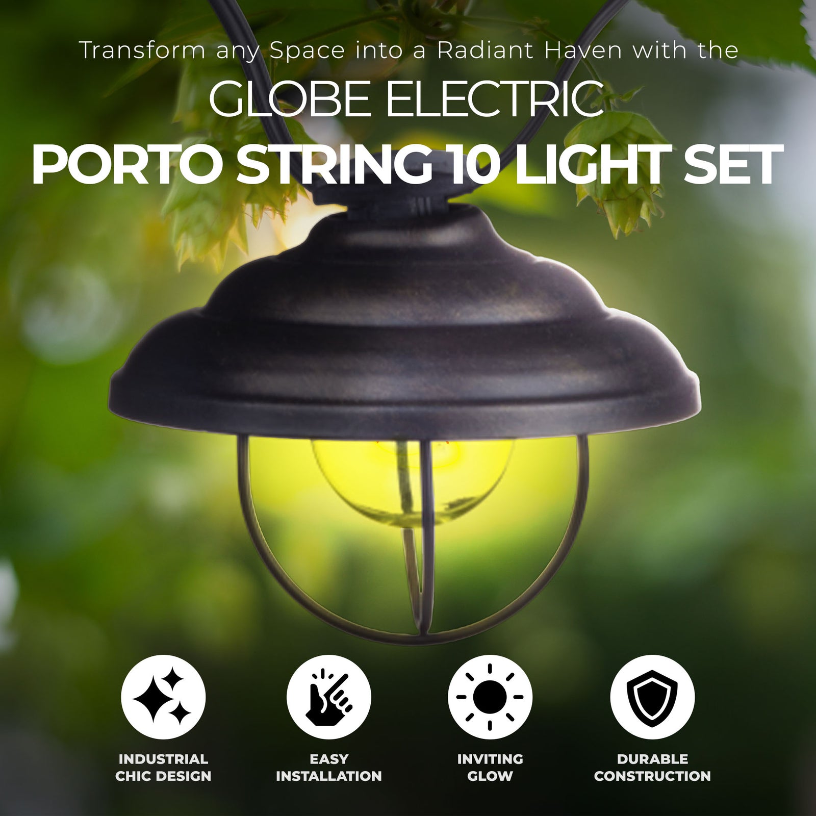 Globe Electric Porto String 10 Light Set with Incandescent Design and Metal Cage - VMInnovations