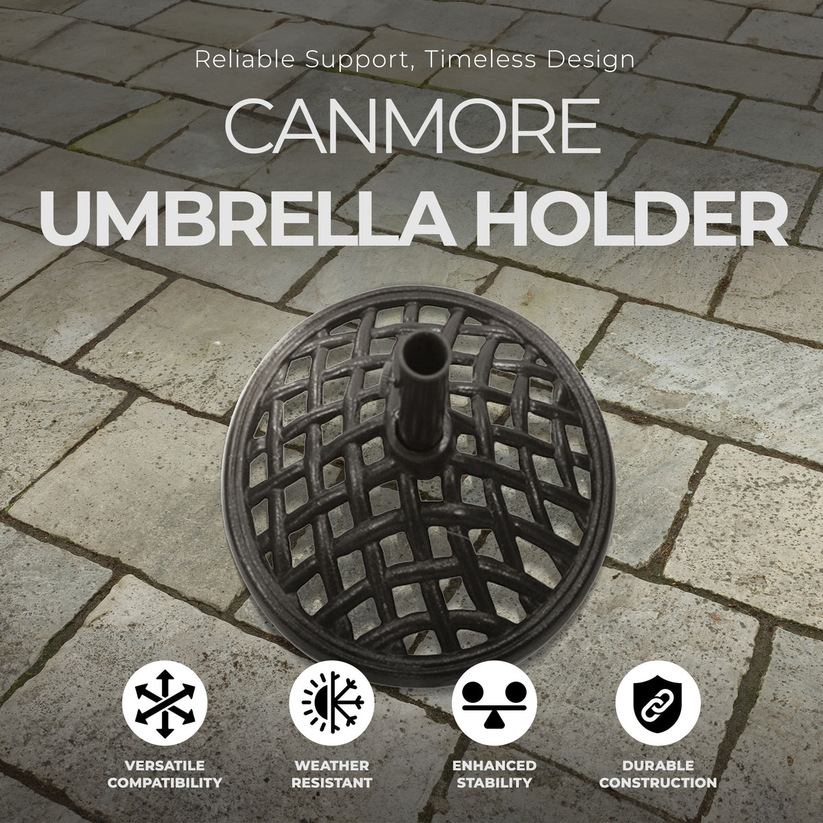 Four Seasons Courtyard Canmore 19" Cast Iron Patio Umbrella Base,Black(Open Box) - VMInnovations