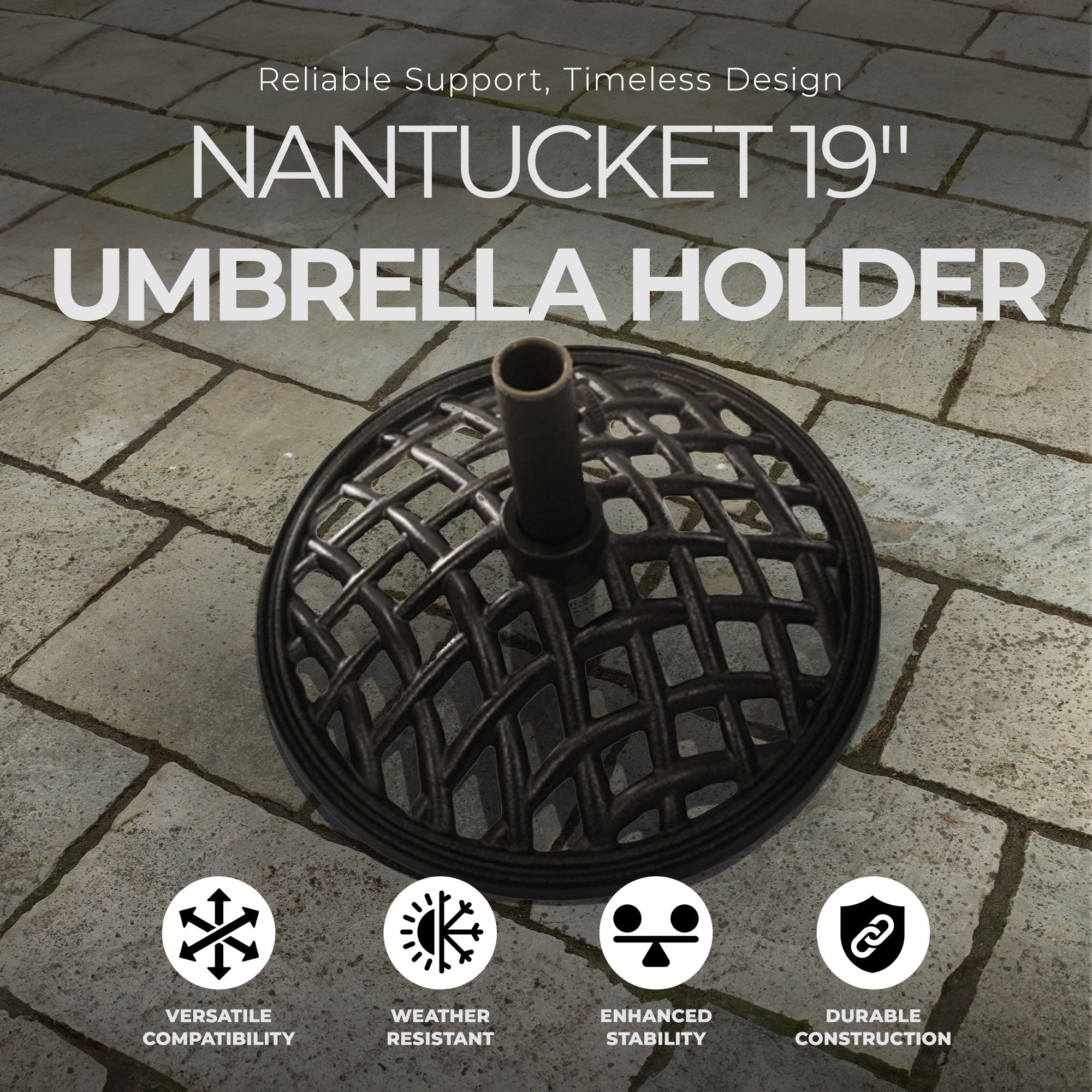 Four Seasons Courtyard Nantucket 19" Cast Iron Umbrella Base, Black (Open Box) - VMInnovations