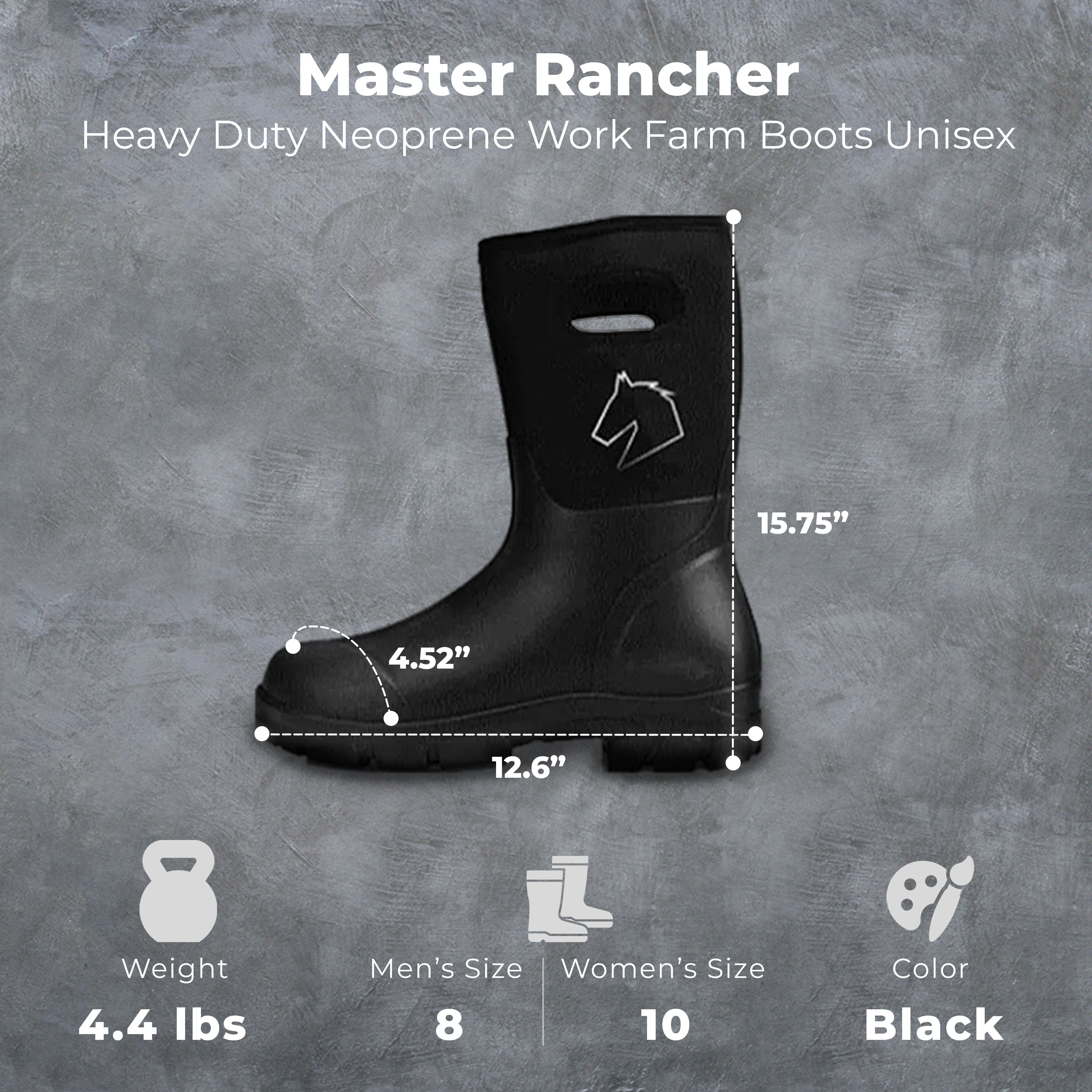 Master Rancher Heavy Duty Neoprene Work Farm Boots Unisex Men's 8 Women's 10 - VMInnovations