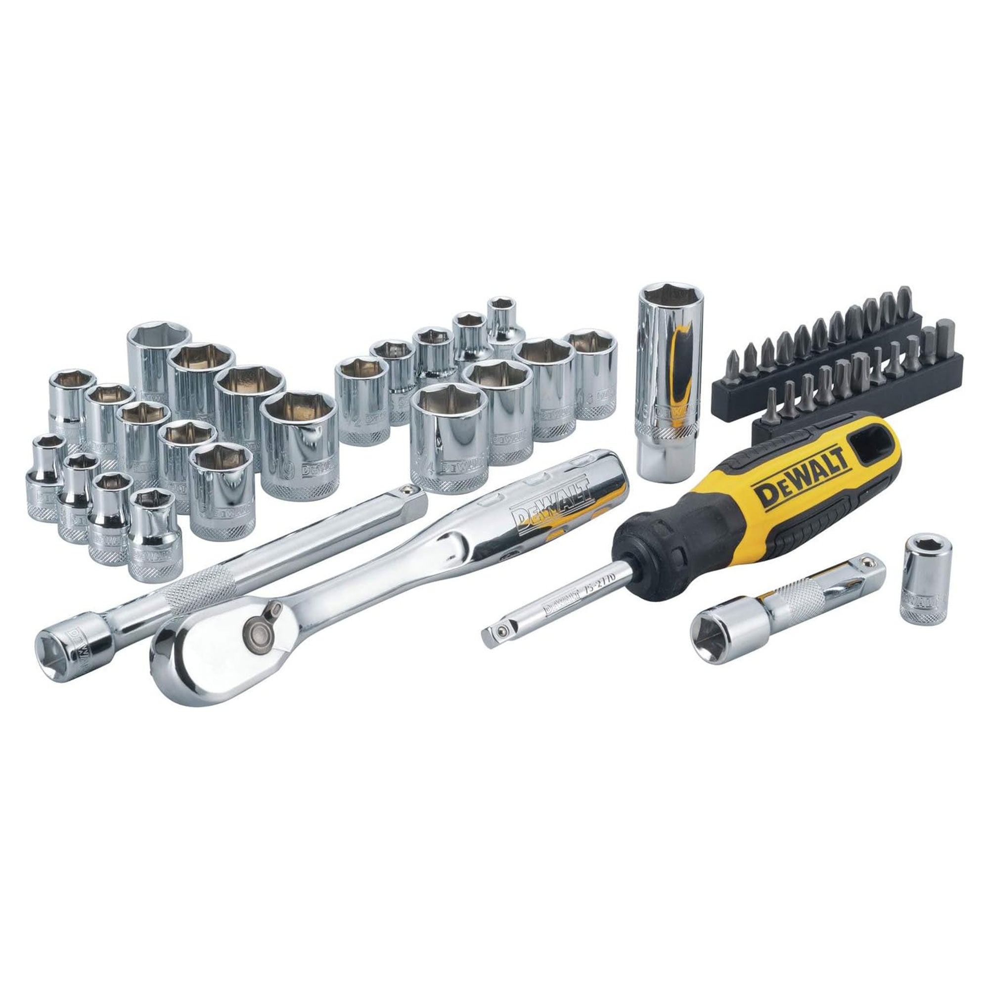 Dewalt 50 Piece 3/8 Inch Mechanics Hand Tool and Socket Set, SAE and Metric - VMInnovations