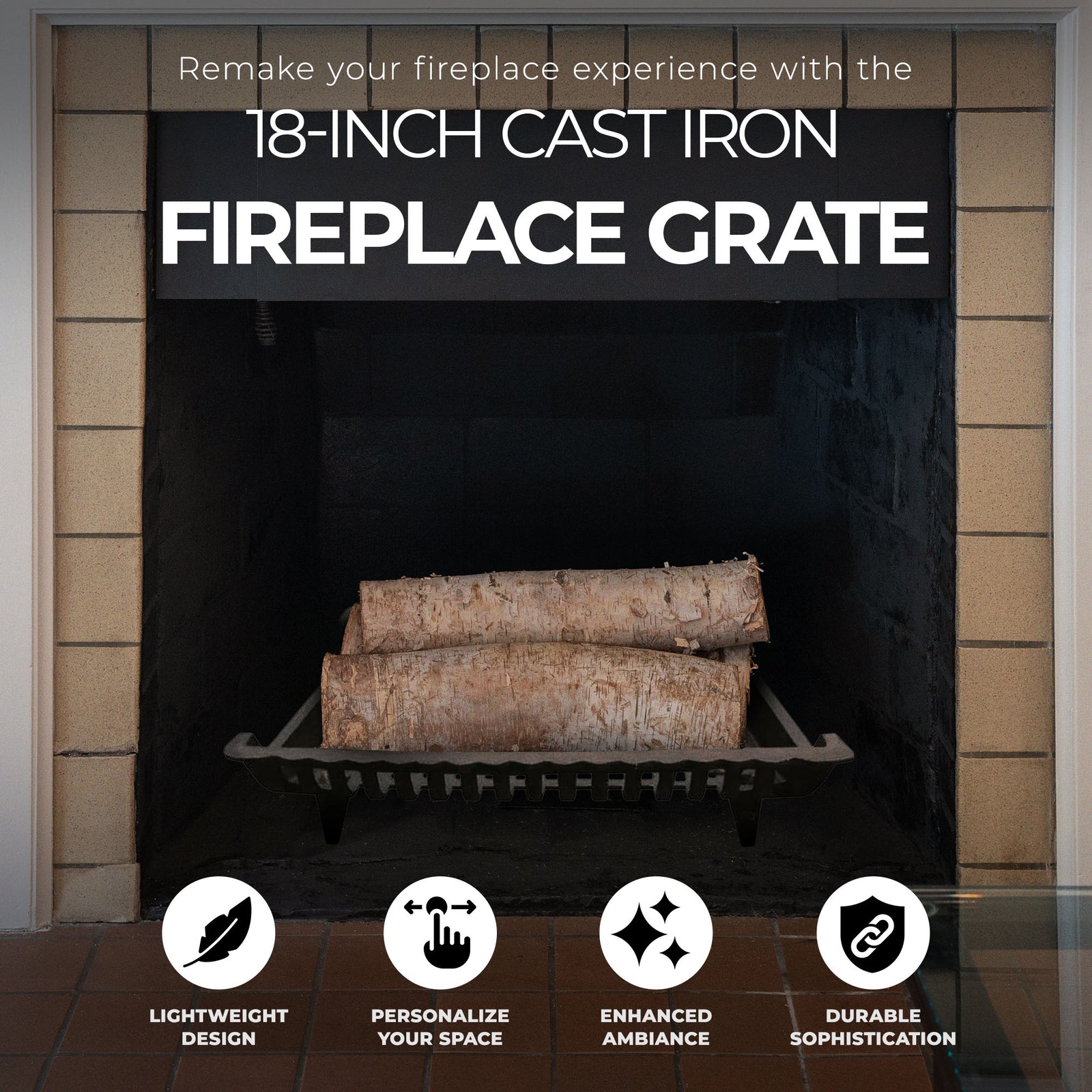 Panacea 18 Inch Cast Iron Fireplace Grate for Fireplace Log Carriers and Holders - VMInnovations