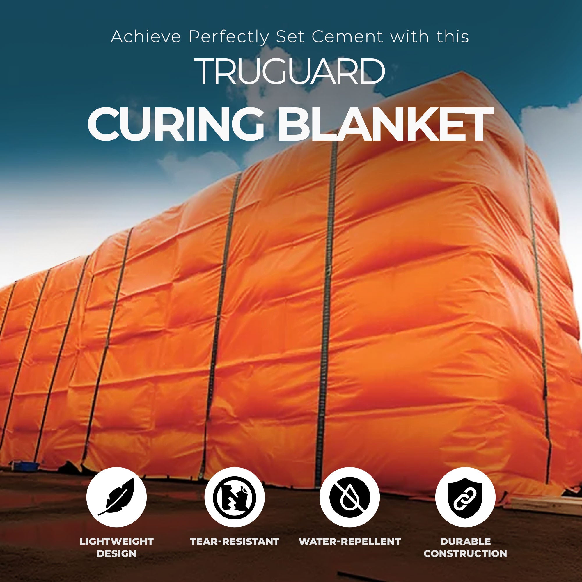 TruGuard 12 Foot x 20 Foot Concrete Curing Blanket Construction Tarp, Orange - VMInnovations