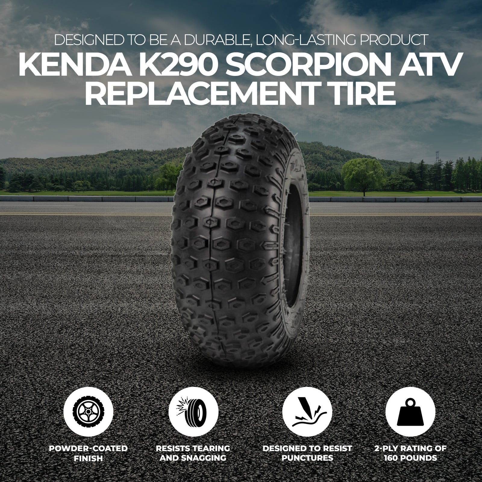 Kenda K290 Scorpion 14.5/7.00 6 Knobby ATV Tire, 2-Ply 160lb Capacity, Tire Only - VMInnovations