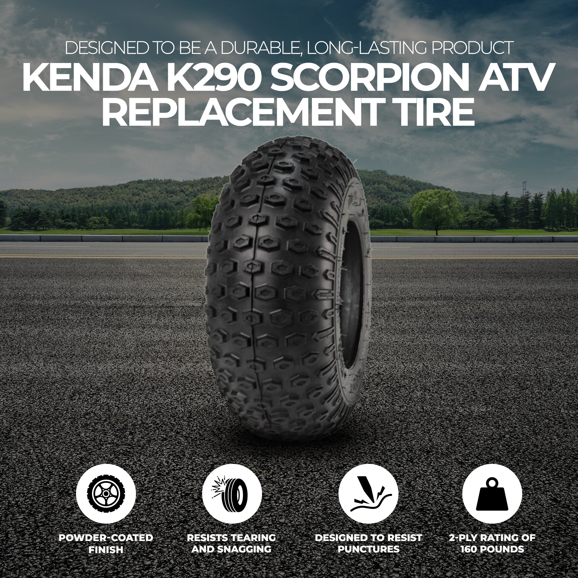 Kenda K290 Scorpion 14.5/7.00 6 Knobby ATV Tire, 2-Ply 160lb Capacity, Tire Only - VMInnovations