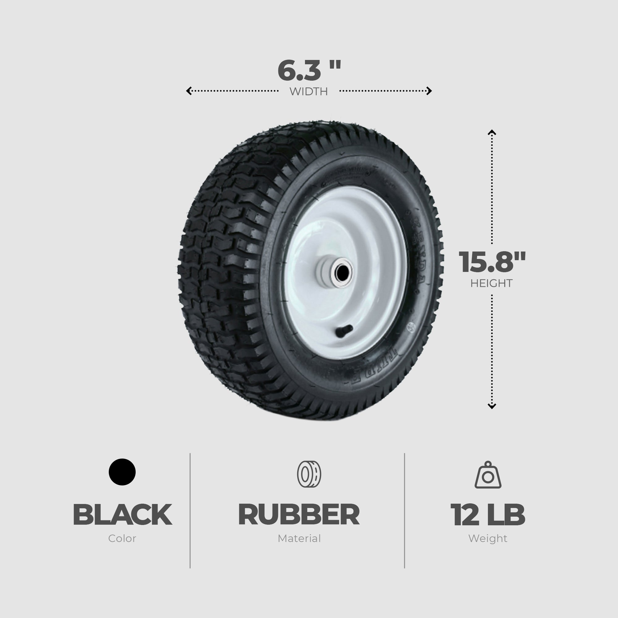 Kenda K358 Turf Rider 16 X 6.50-8 Tire On 8" Wheel, 4" Centered Hub X 3/4" Bore - VMInnovations