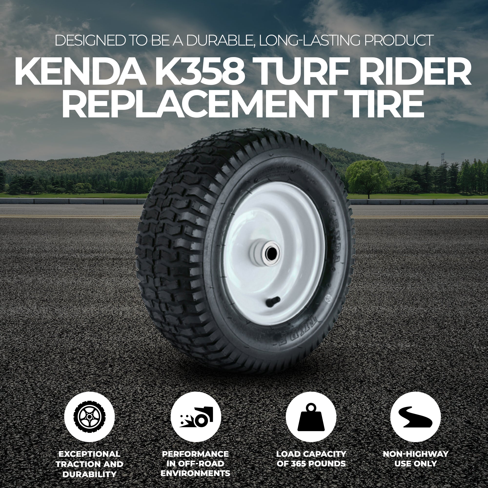 Kenda K358 Turf Rider 16 X 6.50-8 Tire On 8" Wheel, 4" Centered Hub X 3/4" Bore - VMInnovations