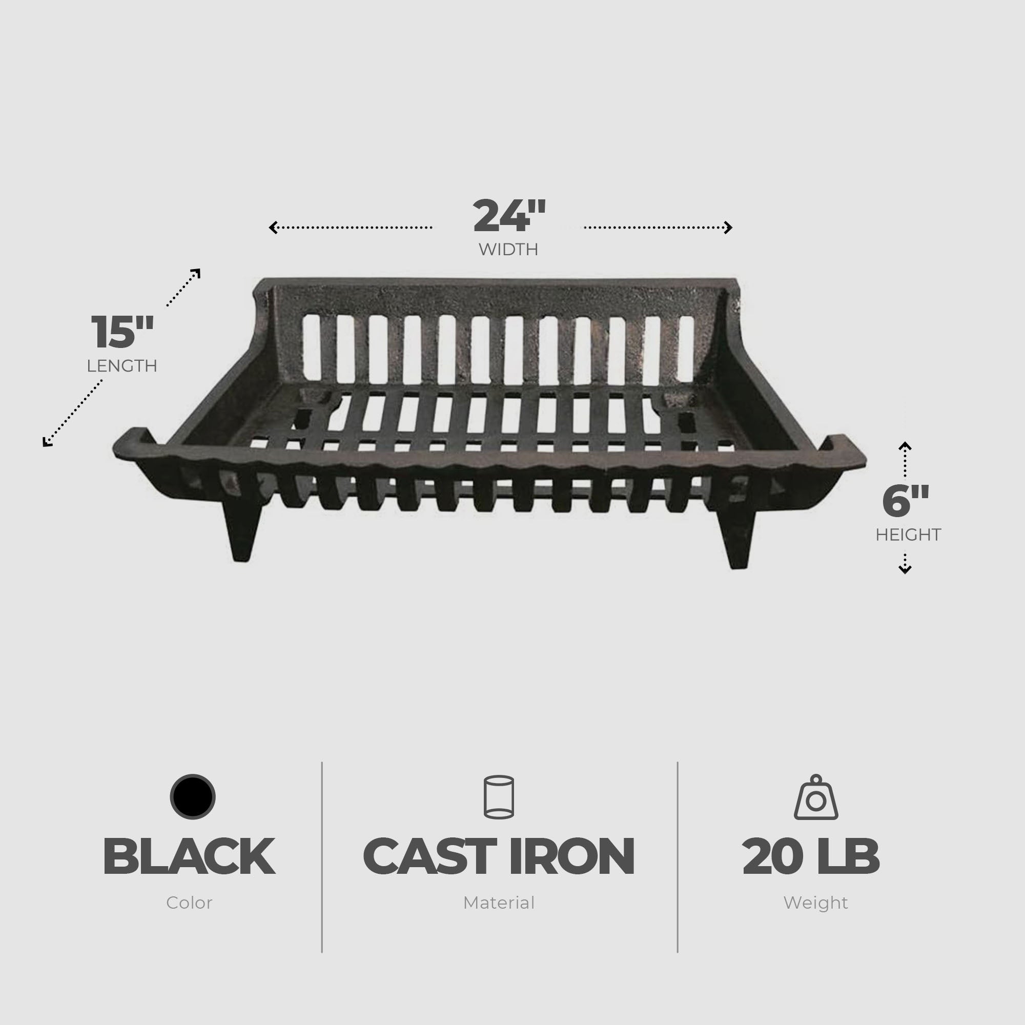 Panacea 24" Cast Iron Fireplace Grate for Fireplace Logs& Holders (Open Box) - VMInnovations