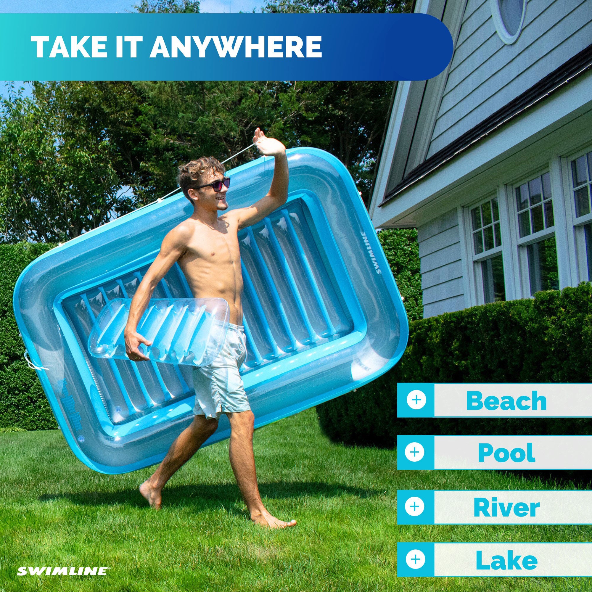 Swimline Original Suntan Tub Relaxing Outdoor Water Lounge Float, Blue (2 Pack) - VMInnovations