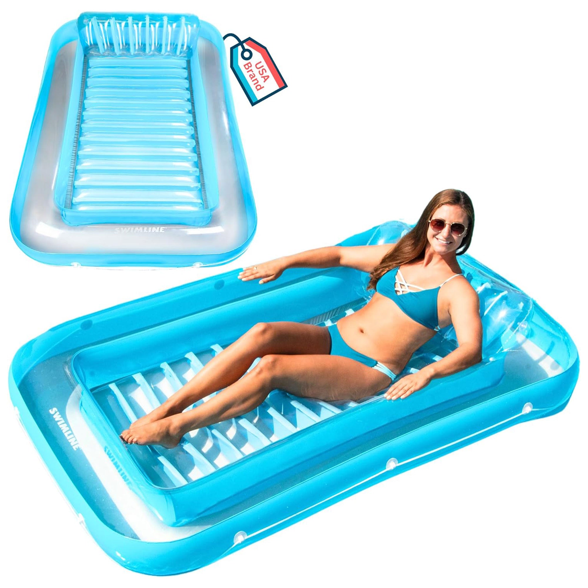 Swimline Original Suntan Tub Relaxing Outdoor Water Lounge Float, Blue (2 Pack) - VMInnovations
