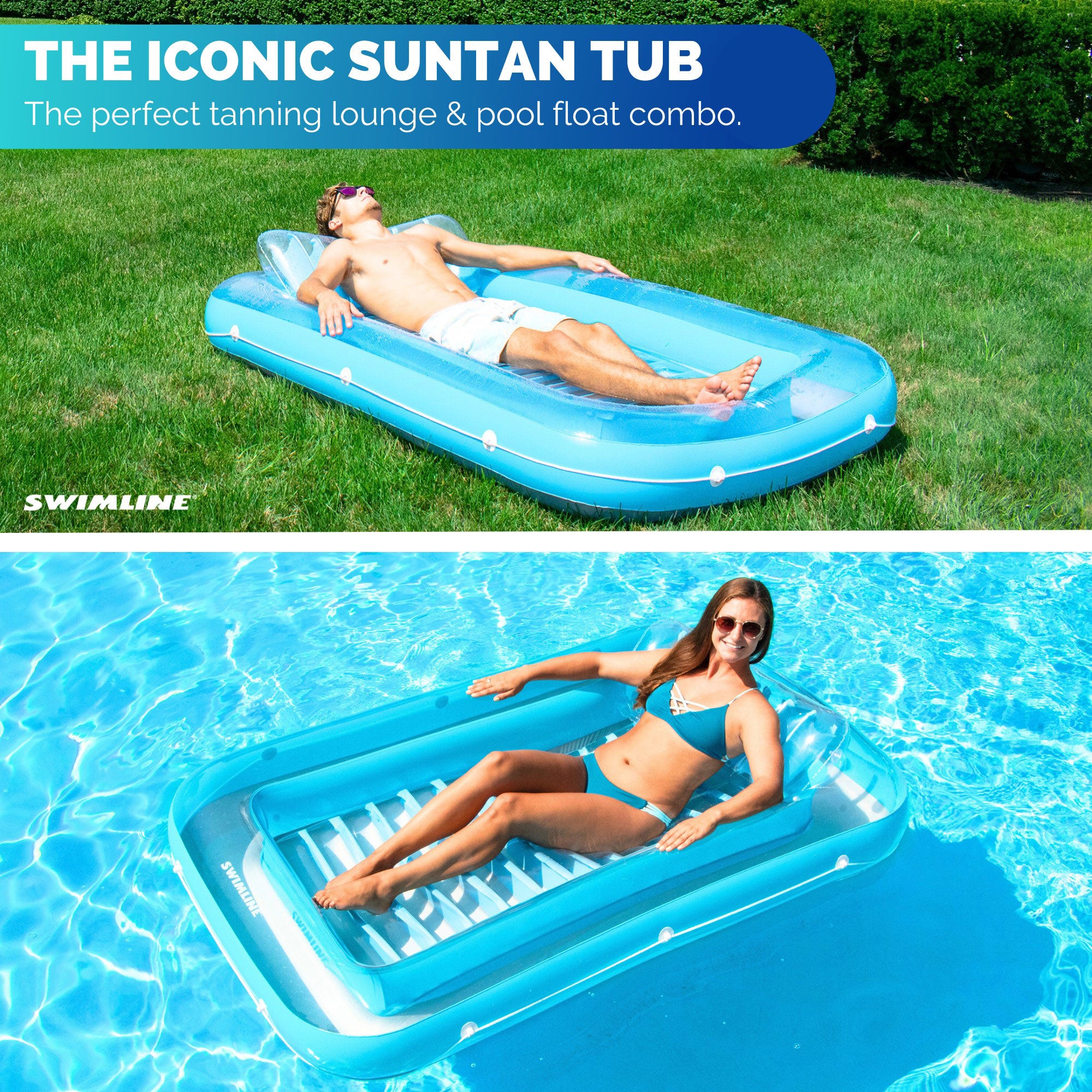 Swimline Original Suntan Tub Relaxing Outdoor Water Lounge Float, Blue (3 Pack) - VMInnovations