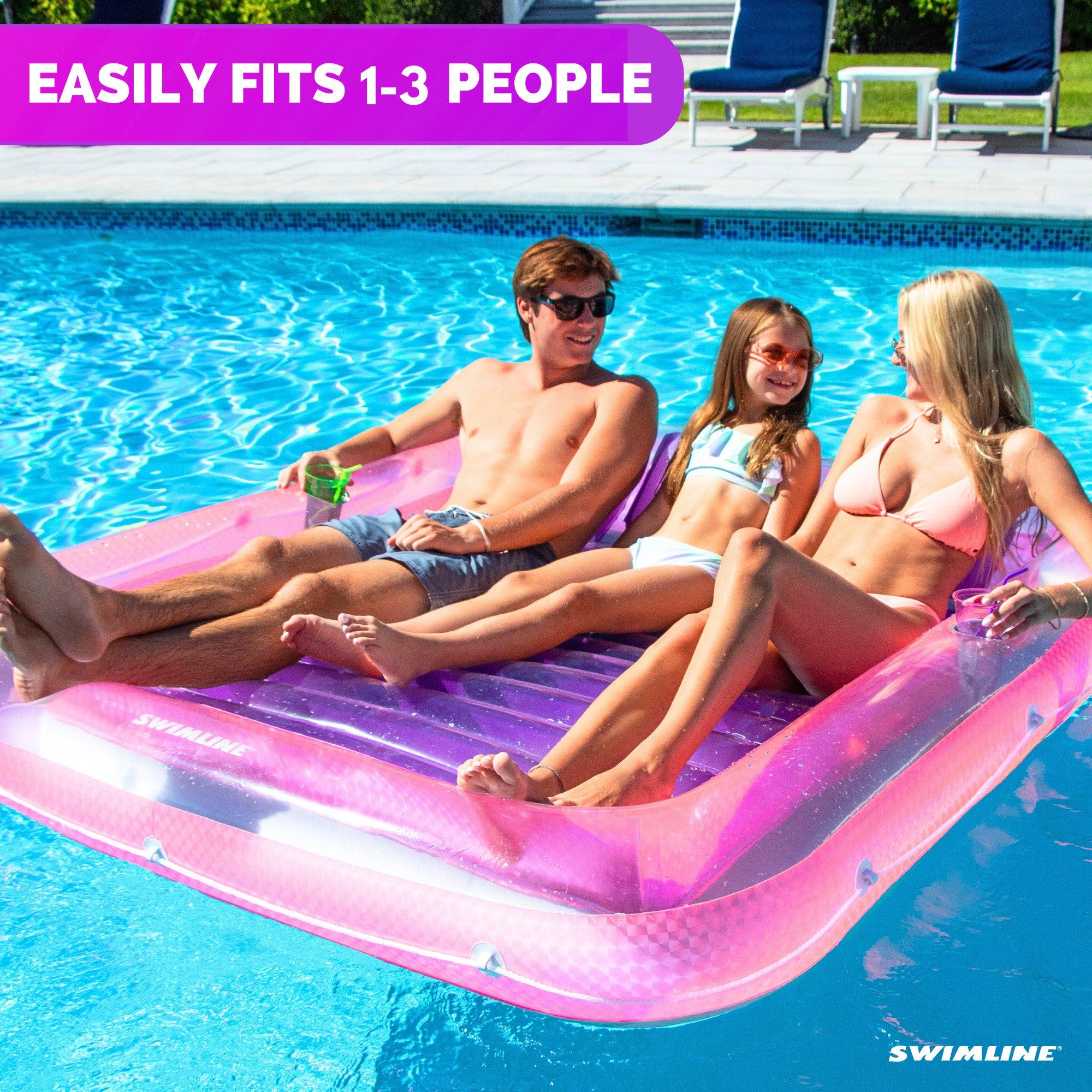 Swimline Original XL Suntan Tub Outdoor Water Lounge Float, Pink/Purple (2 Pack) - VMInnovations
