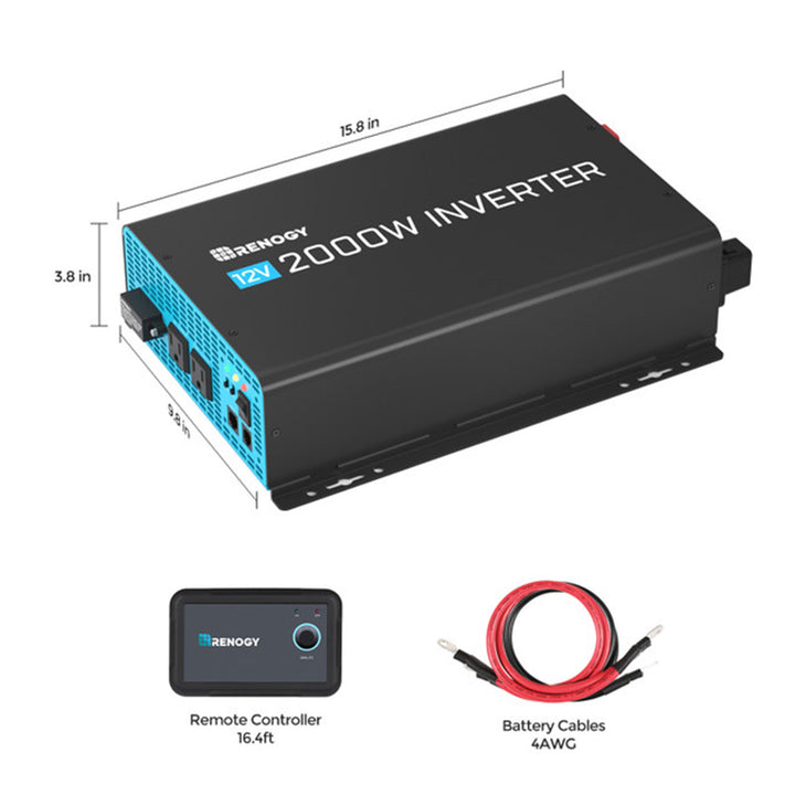 Renogy 2000W 12V Pure Sine Wave Battery Inverter, Remote, New Edition, Black - VMInnovations
