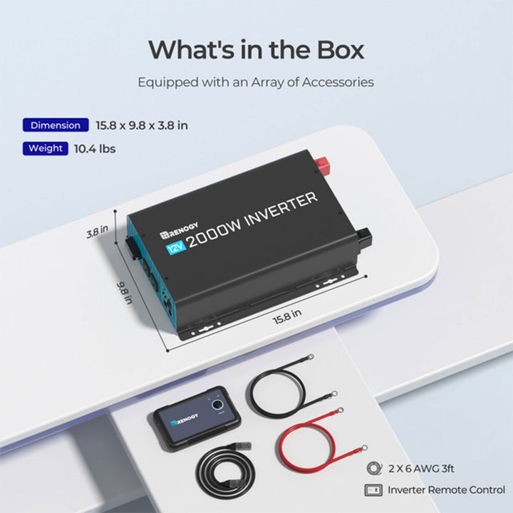 Renogy 2000W 12V Pure Sine Wave Battery Inverter, Remote, New Edition, Black - VMInnovations