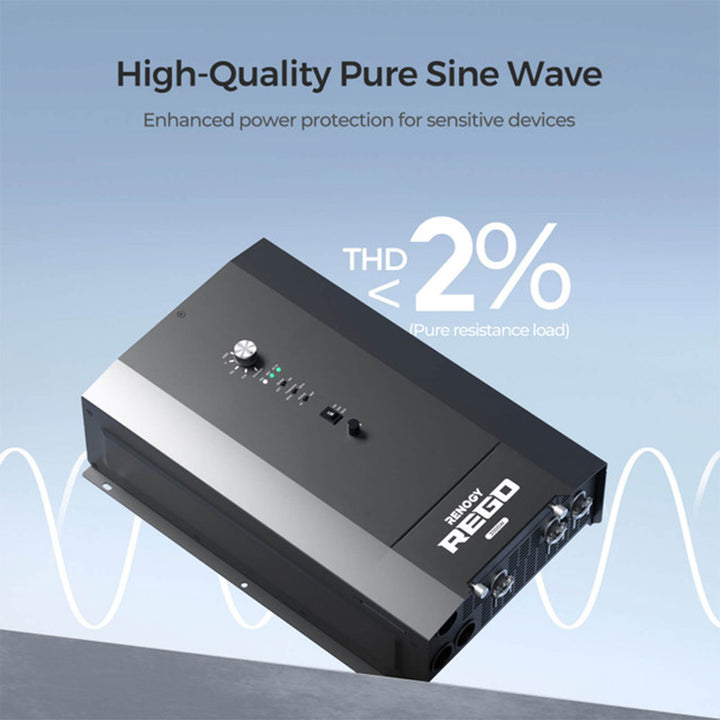 Renogy REGO 3000W 12V Pure Sine Wave Inverter Charger, Split Phase Design, Black - VMInnovations