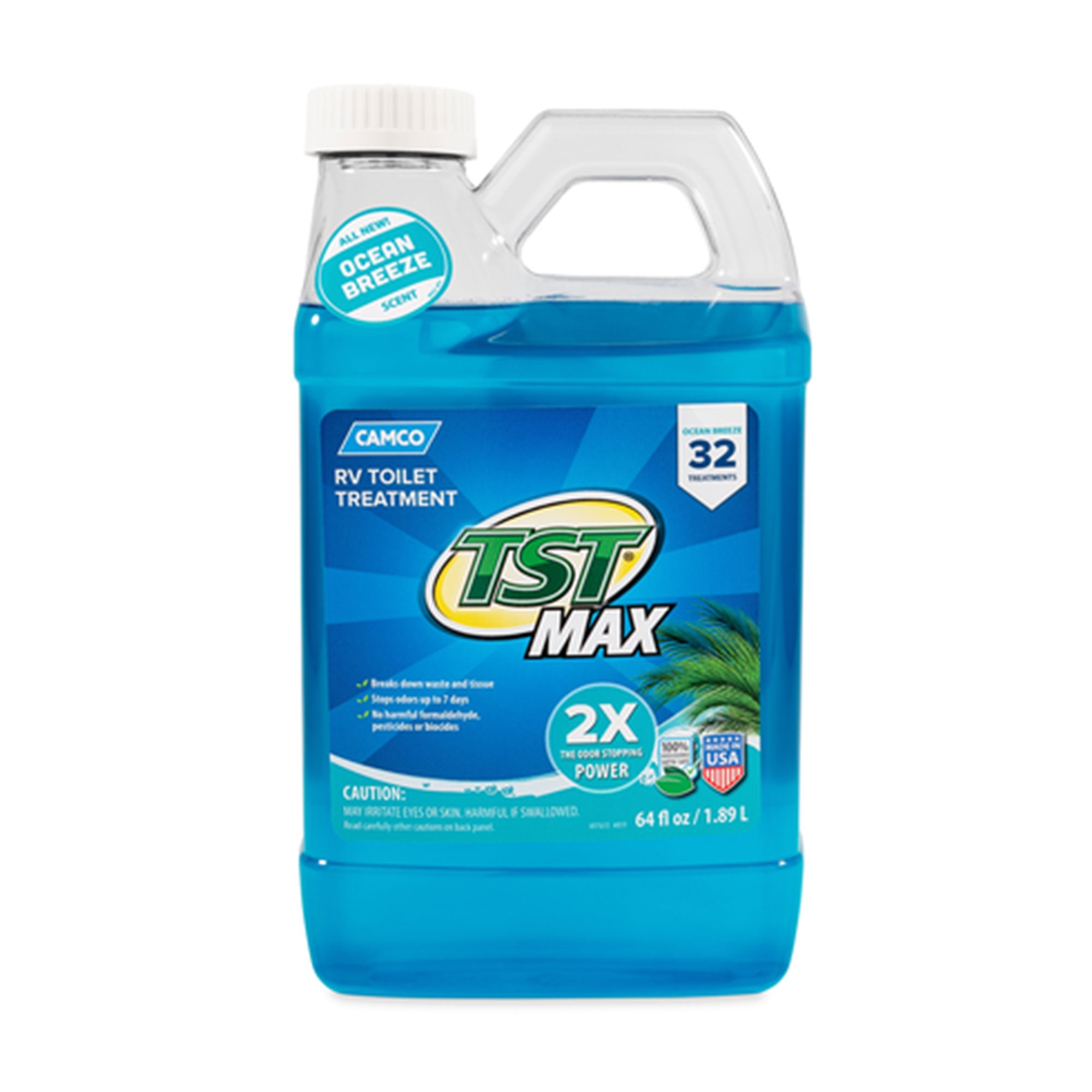 Camco TST MAX Ocean Scent 64 Oz RV Toilet Treatment to Eliminate Odors, Blue