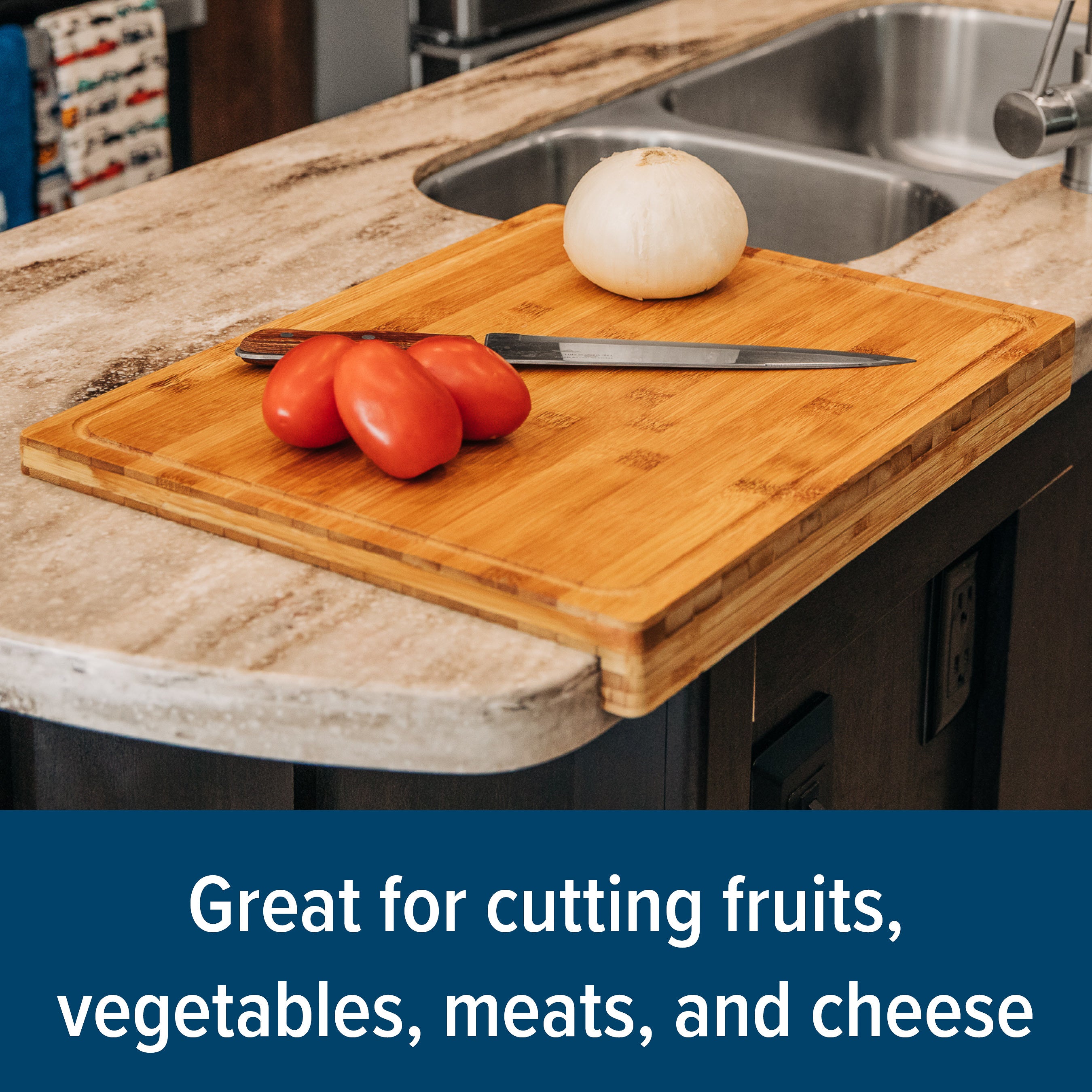 Camco Bamboo Cutting Board, 18 x 14 x 1 3/4 In, Durable Kitchen Essential, Brown - VMInnovations