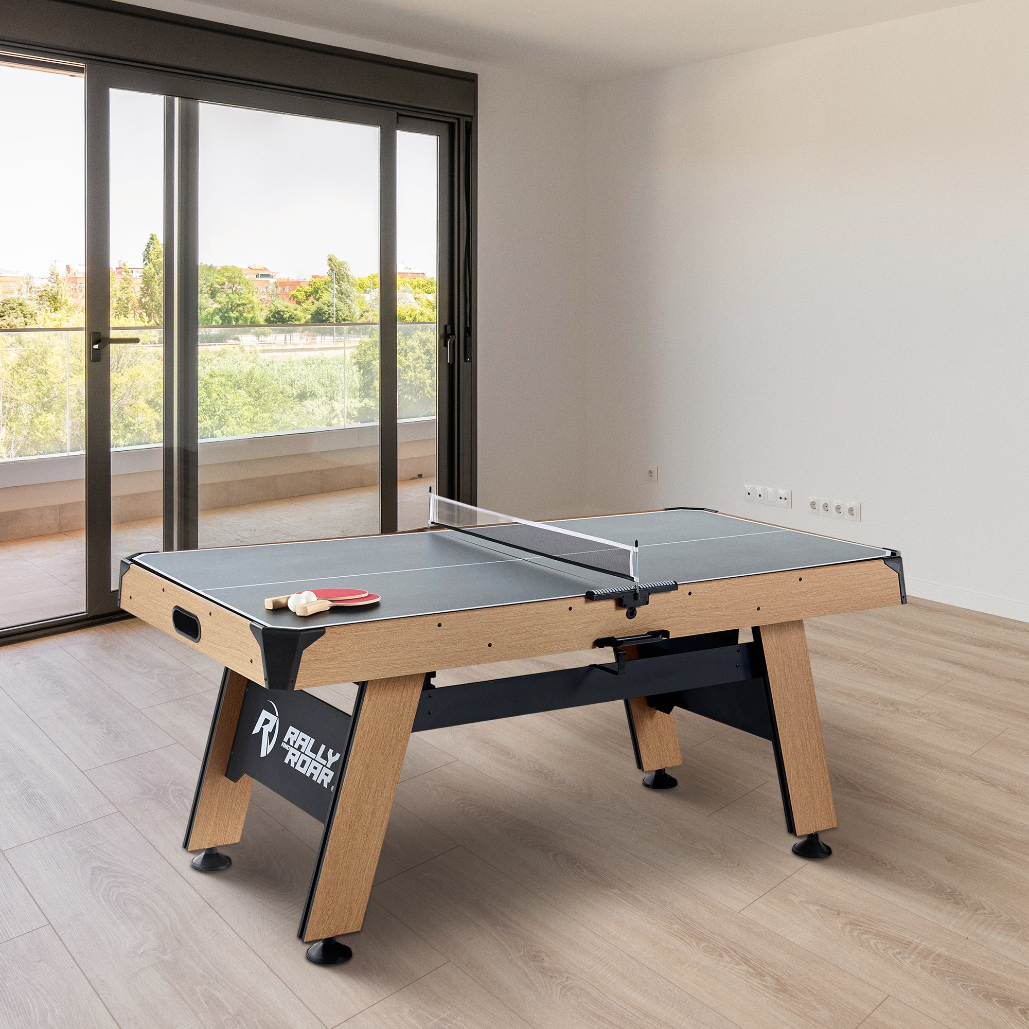 Rally and Roar 72 Inch Air Hockey Table with LED Scorer and Table Tennis Top - VMInnovations