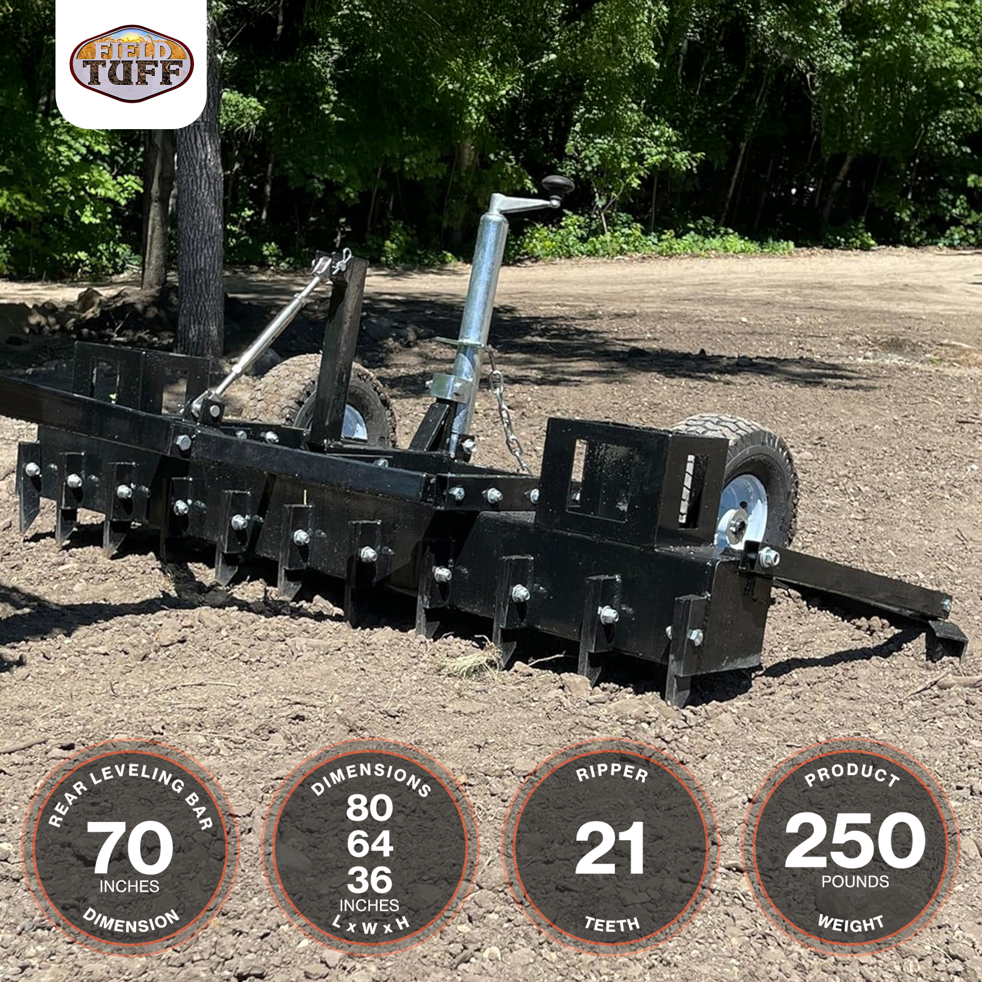 Field Tuff 60" Tow Behind Dirt Pulverizer with Adjustable Weight Trays, Black - VMInnovations